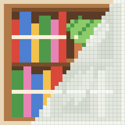Bookshelf, partly coloured